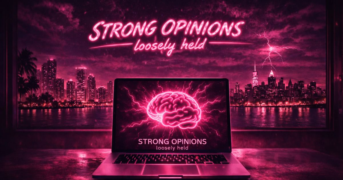 Strong Opinions header image for built.wtf blog post about experience-driven leadership and adaptability